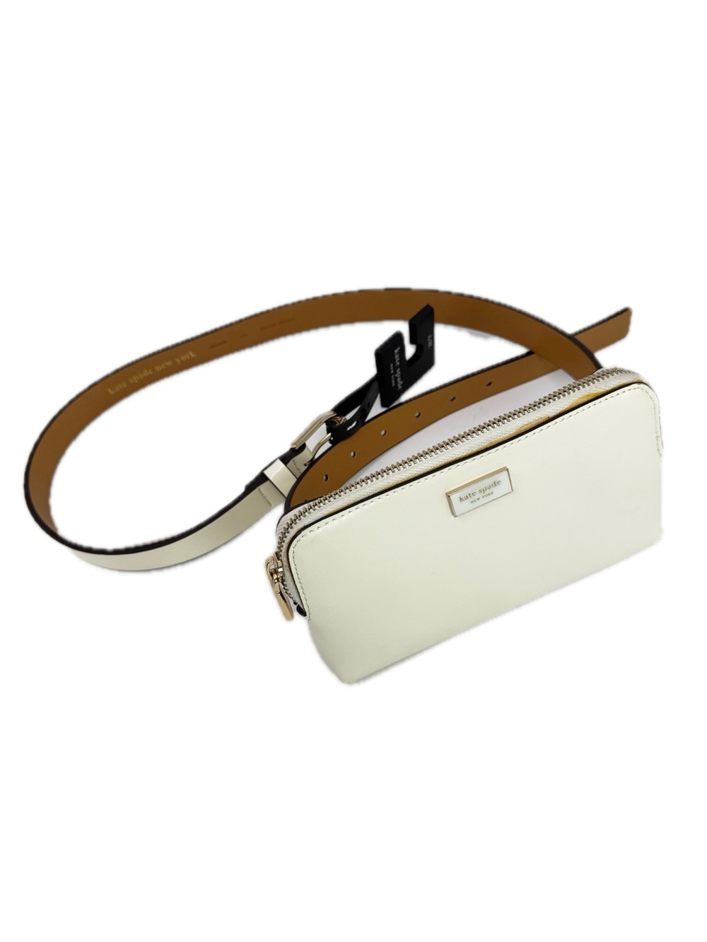 Kate Spade New York Zip Top Ivory Cream Leather Belt Bag Size L-XL NEW with tags